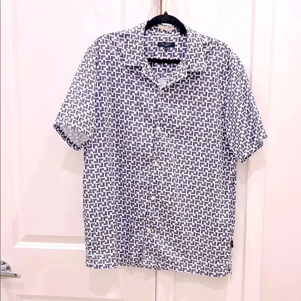 Ted Baker- Dark Purple and White Casual Button Down Shirt. L